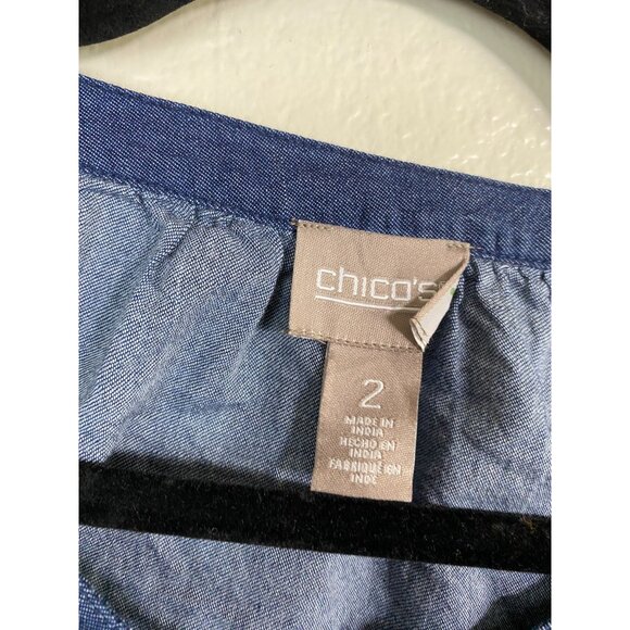 Chicos‎ 2 Blue Embroidered Long Sleeve Tunic Boho Top Size Large Peasant Prairie - Picture 12 of 15
